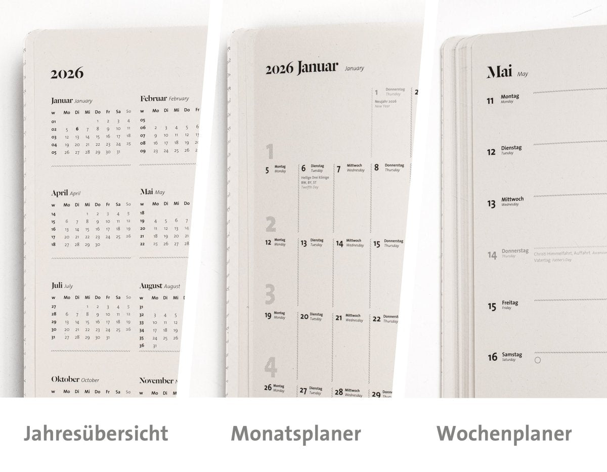 Buchkalender 2026 mit Schweizer Broschur - tyyp