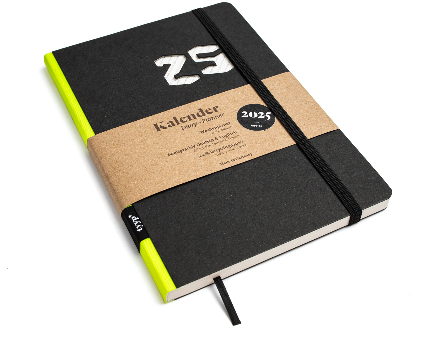 taschenkalender 2025 Schwarz mit Neon Gelb - tyyp handmade