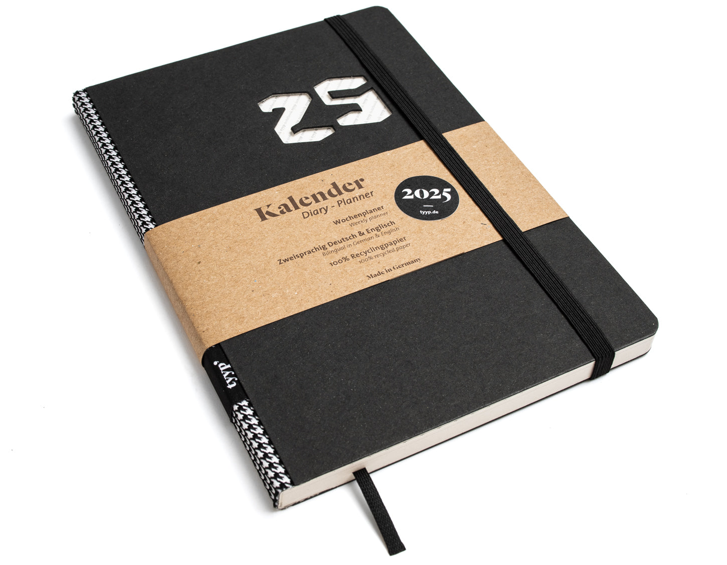 taschenkalender 2025 Schwarz mit Hahnentritt Muster - tyyp handmade