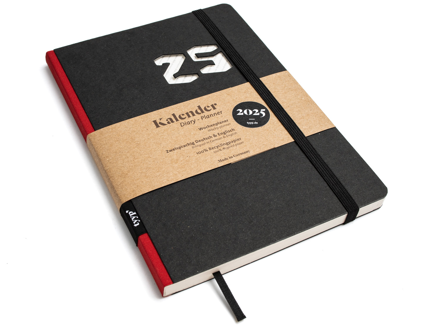 Buchkalender 2025 Schwarz mit Rot - tyyp handmade