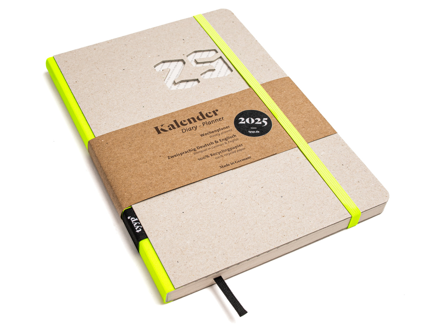 taschenkalender 2025 Recycling mit Neon Grün - tyyp handmade