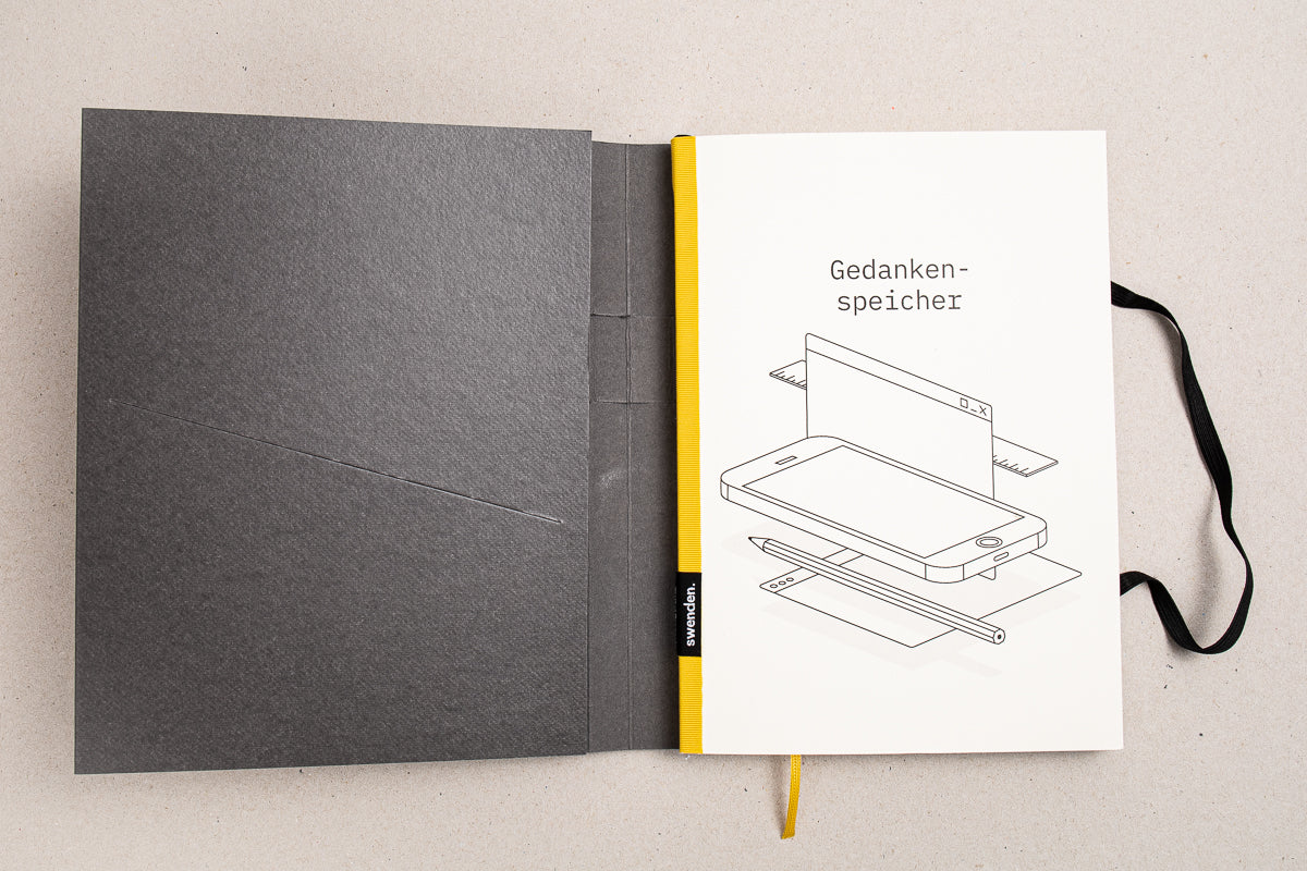 Design Notizbuch A5 Schweizer Broschur individualisert Kundenprojekt mit Druck und Prägung – tyyp
