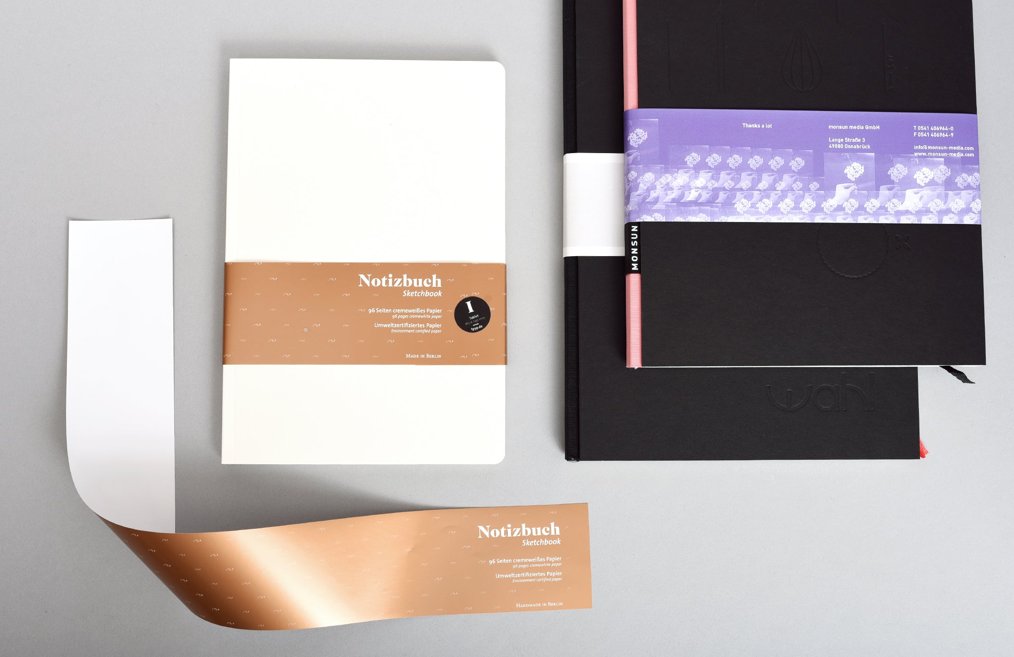 Individuell bedruckte Banderole aus Recyclingpapier für Notizbuch Sets und Events