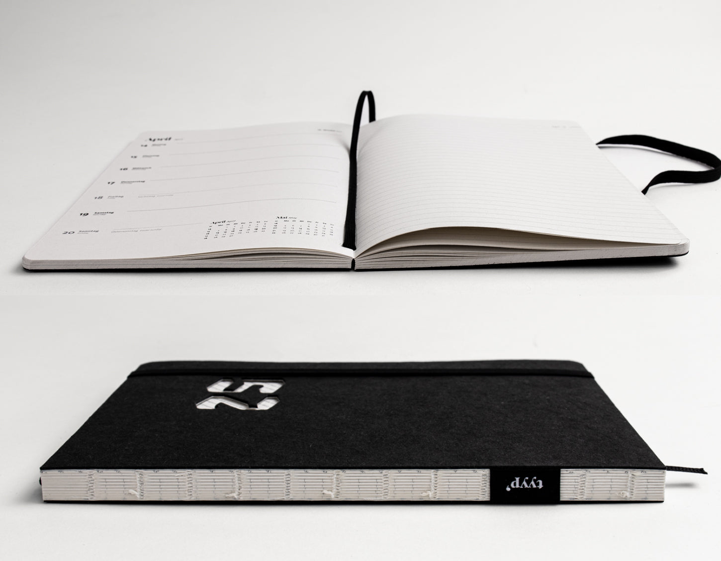 besonders flachliegend geöffnet - Taschenkalender 2025 „Design Kalender“