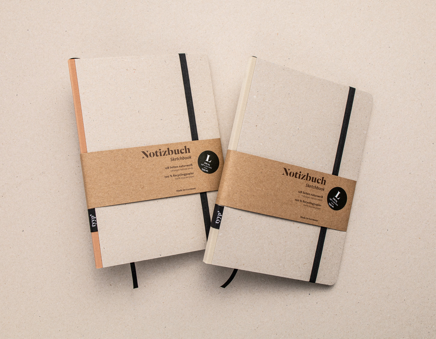 Notizbuch Modell Klassik mit Gummiband, runde Ecken, aus Recyclingpapier