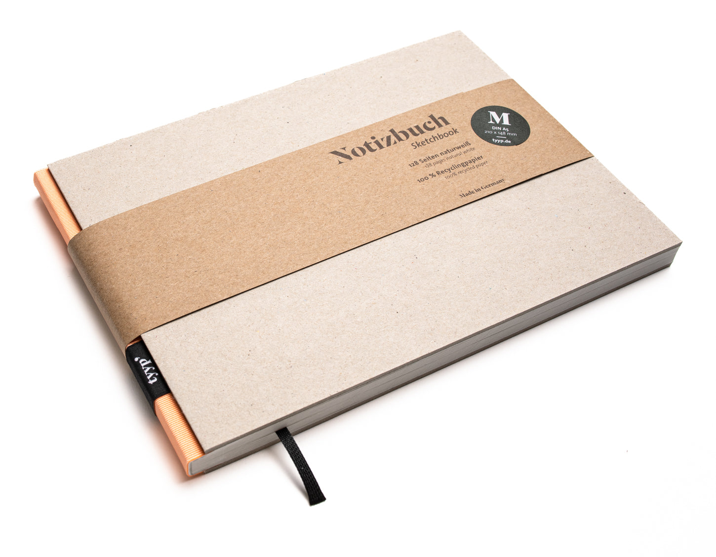Design Notizbuch Querformat A5 aus 100 % Recyclingpapier „BerlinBook“ - Recyclingkarton-Lachsfarben - tyyp
