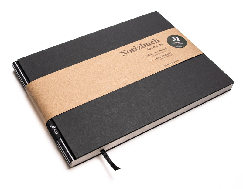 Design Notizbuch Querformat A5 aus 100 % Recyclingpapier „BerlinBook“ - Schwarz-Schwarz-Streifen - tyyp