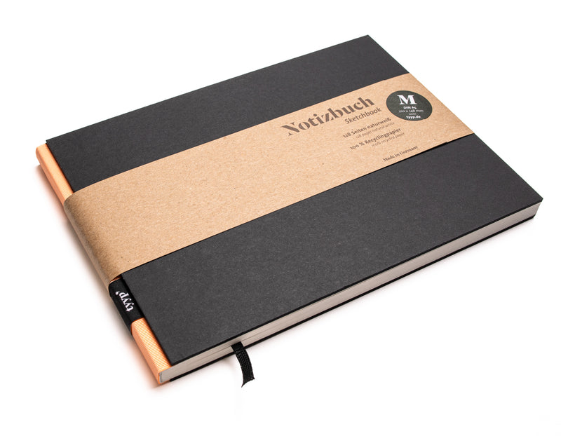 Design Notizbuch Querformat A5 aus 100 % Recyclingpapier „BerlinBook“ - Schwarz-Lachsfarben - tyyp