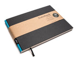 Design Notizbuch Querformat A5 aus 100 % Recyclingpapier „BerlinBook“ - Schwarz-Tuerkis - tyyp